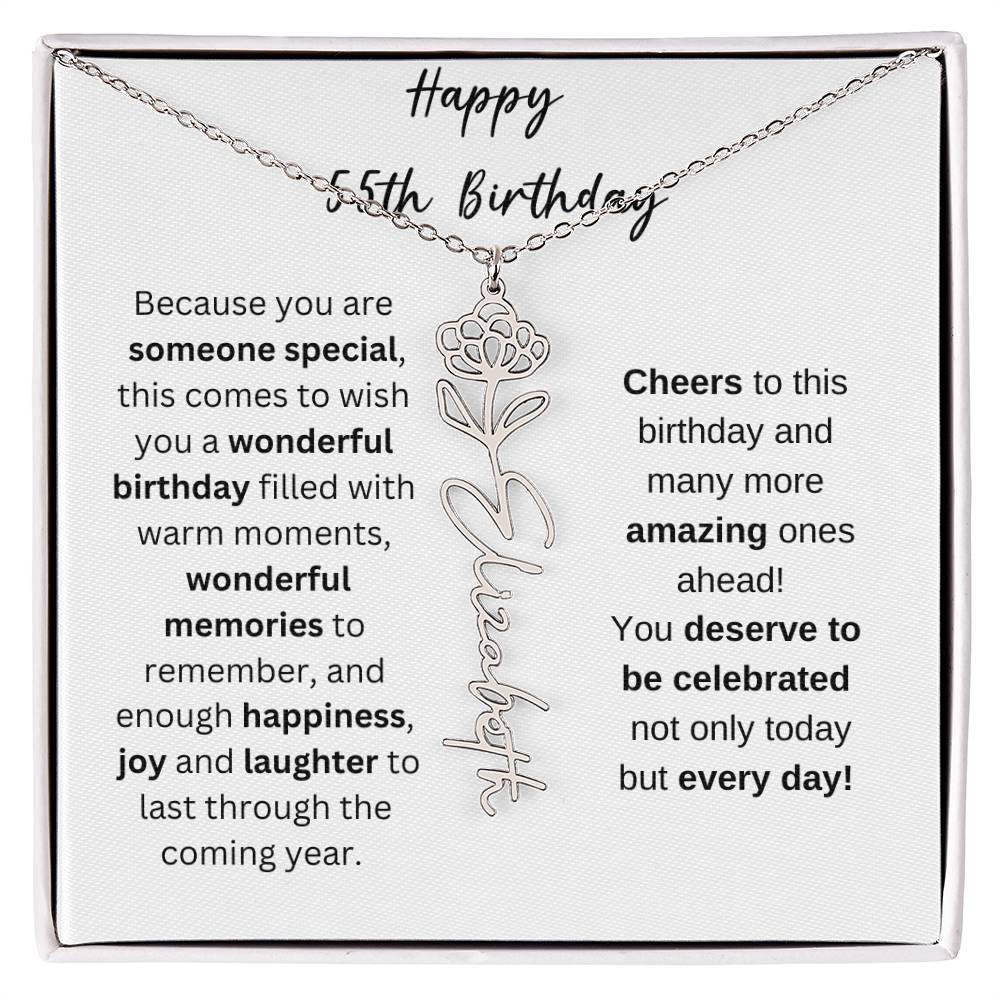 Happy 55th Birthday - Flower Name Necklace