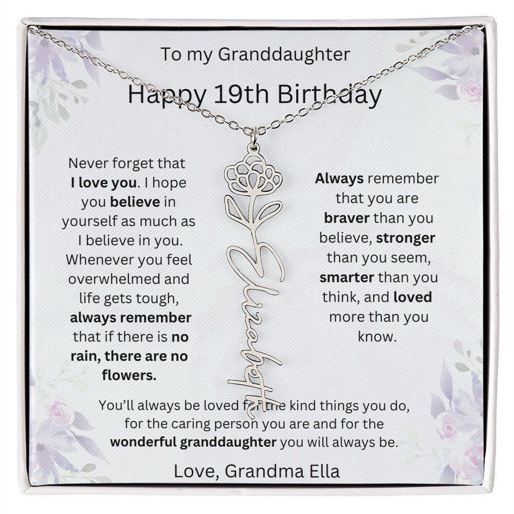 To My Granddaughter - Happy 19th Birthday | Flower Name Necklace