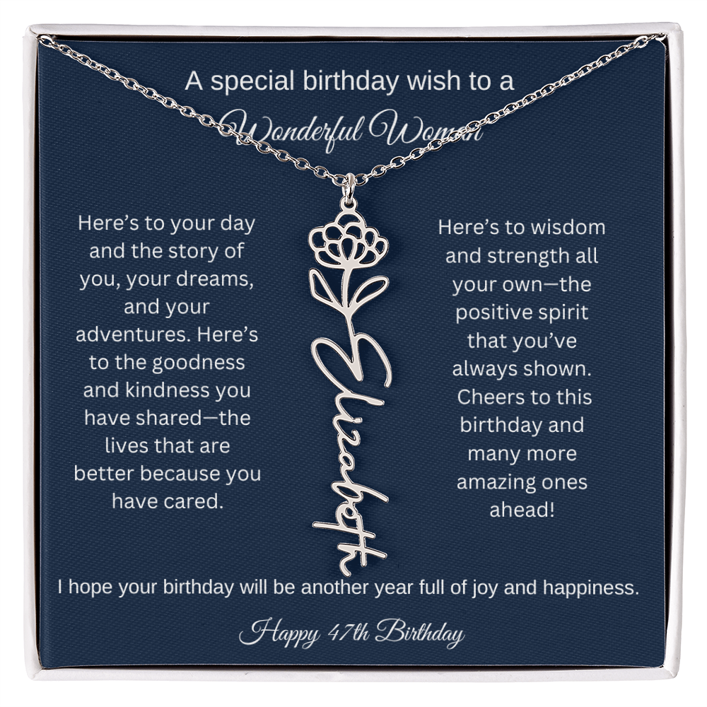 47th Birthday Gift Idea - Flower Name Necklace