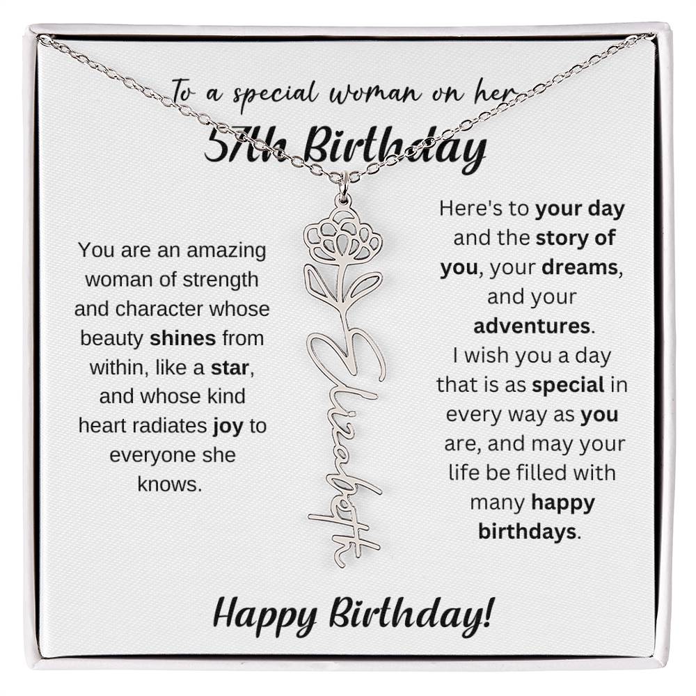 57th Birthday Gift Birthflower Necklace