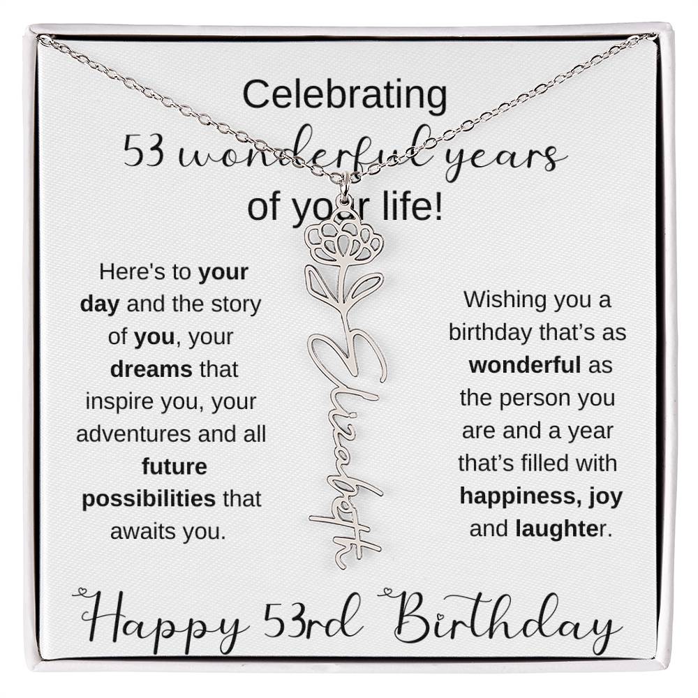 Happy 53rd Birthday | Flower Name Necklace
