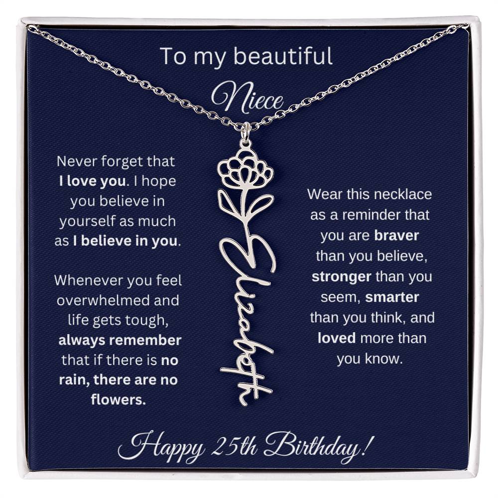 Niece 25th Birthday | Never Forget That I Love You | Birth Flower Name Necklace