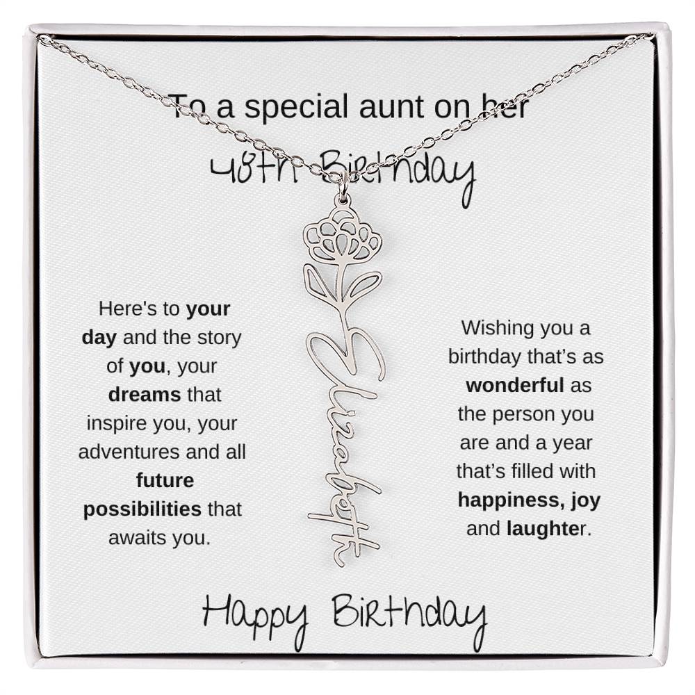 To A Special Aunt On Her 48th Birthday | Flower Name Necklace