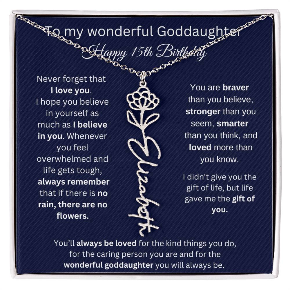 Goddaughter 15th Birthday Gift | Flower Name Necklace