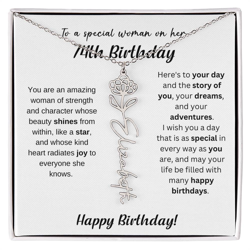 74th Birthday Gift Birthflower Necklace