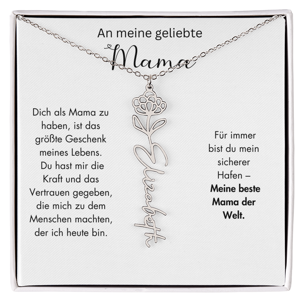 Personalisierte Namenskette mit Geburtsblume für Mama