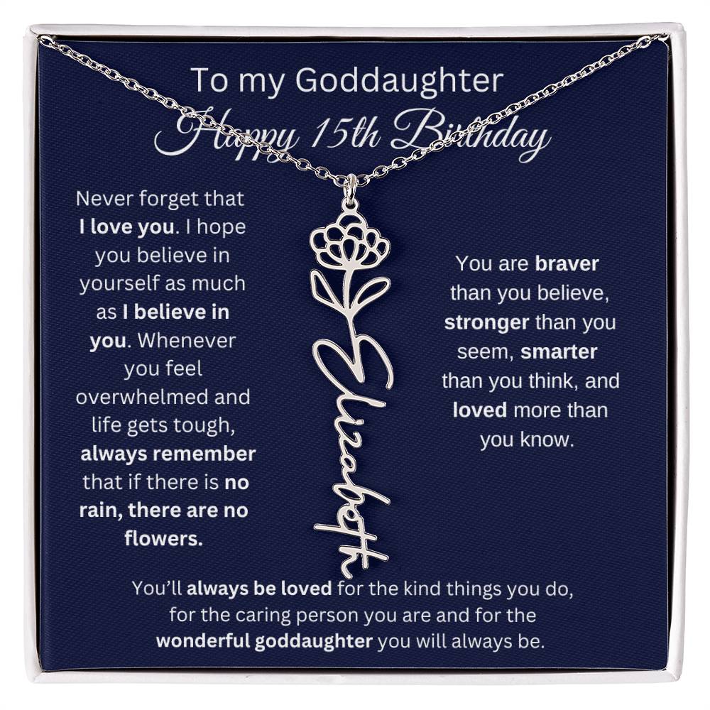 To My Goddaughter - Happy 15th Birthday - Flower Name Necklace
