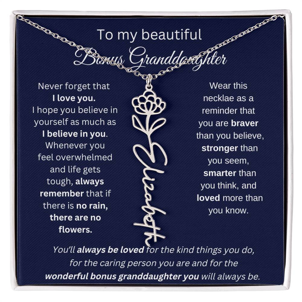 To My Beautiful Bonus Granddaughter | Never Forget That I Love You | Flower Name Necklace