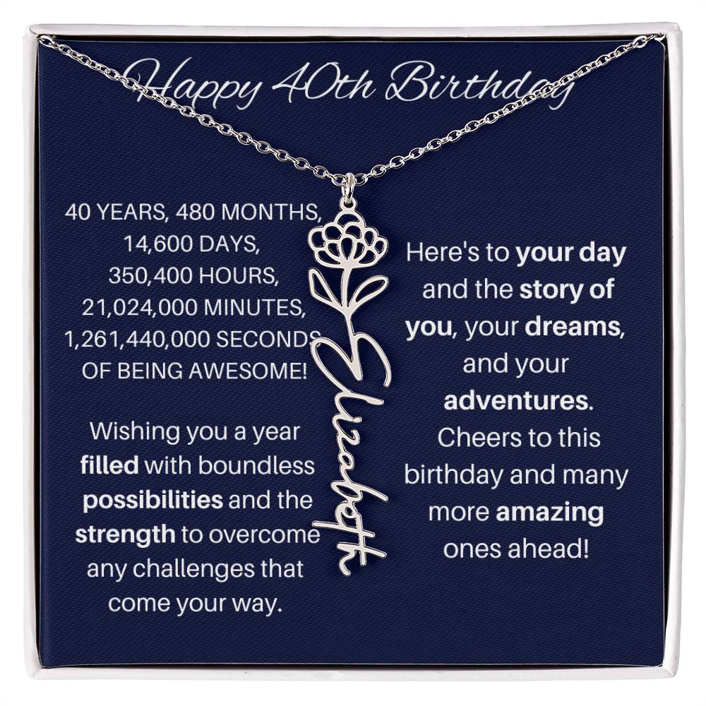 40th Birthday Birth Flower Necklace