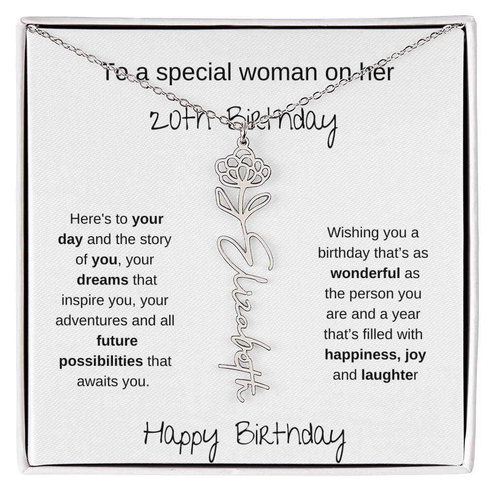 A Special Woman 20th Birthday | Flower Name Necklace