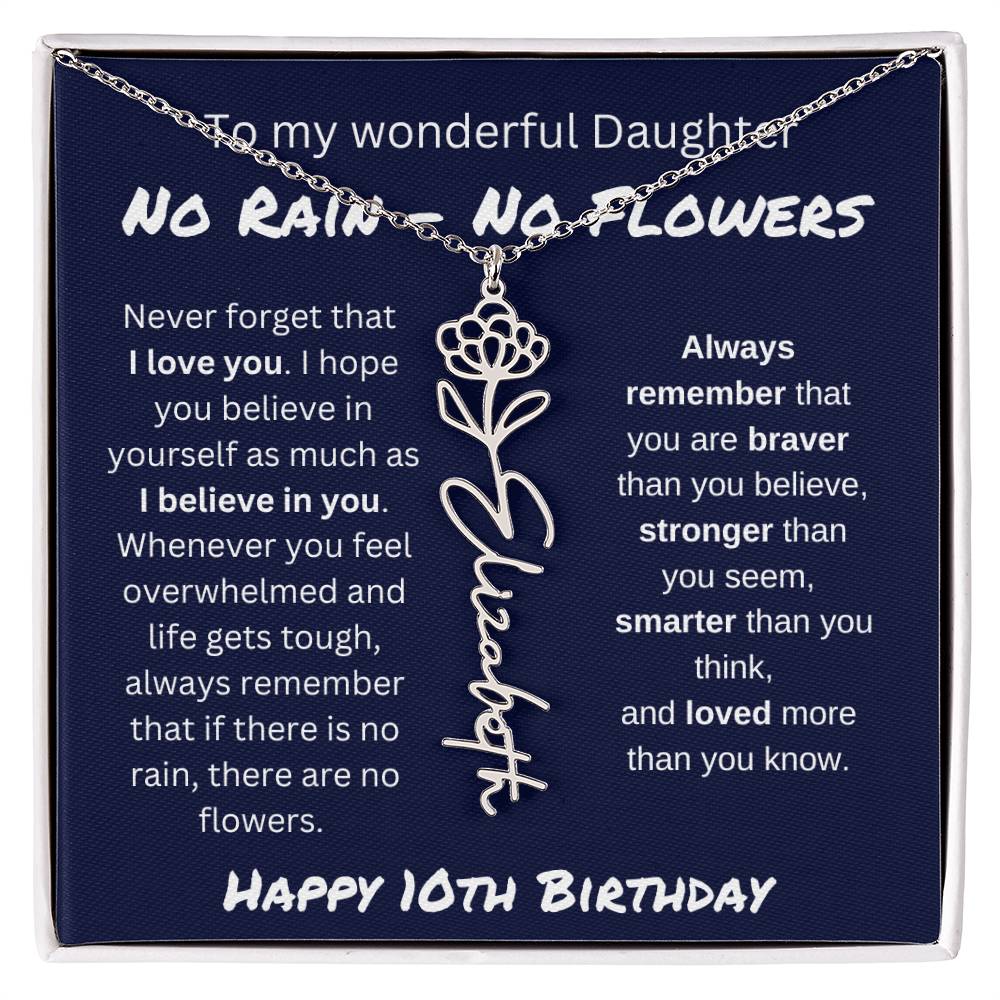 No Rain - No Flower | Happy 10th Birthday | Flower Name Necklace