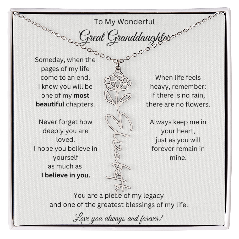 Great Granddaughter Gift - Custom Birth Flower Name Necklace