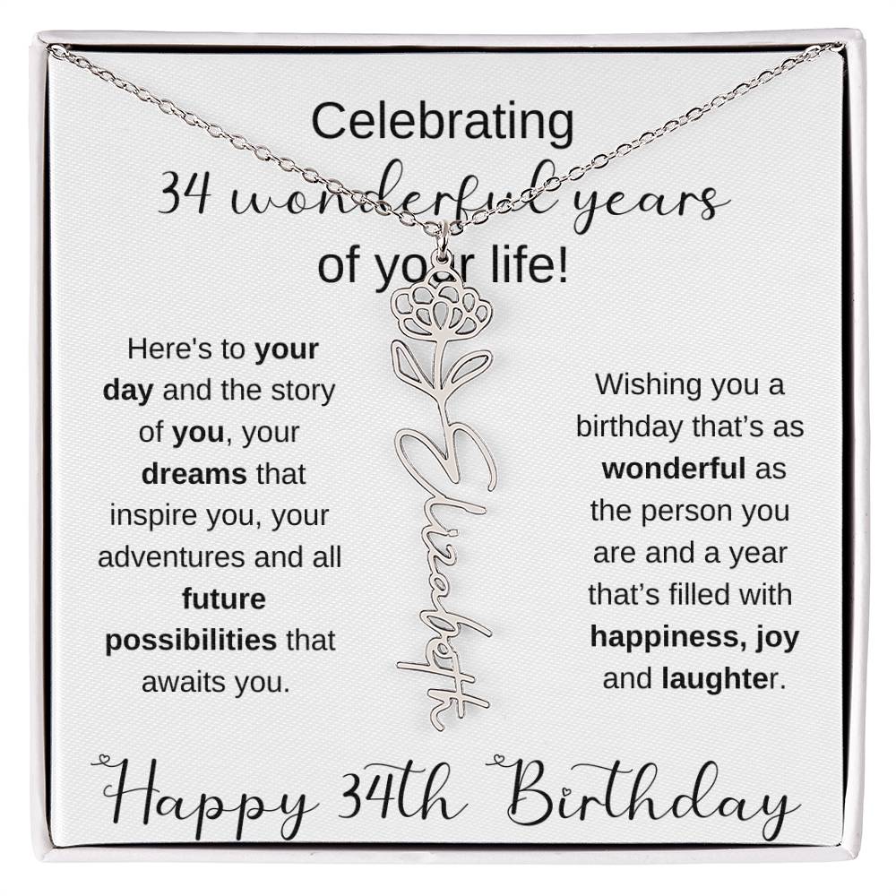 Happy 34th Birthday | Flower Name Necklace