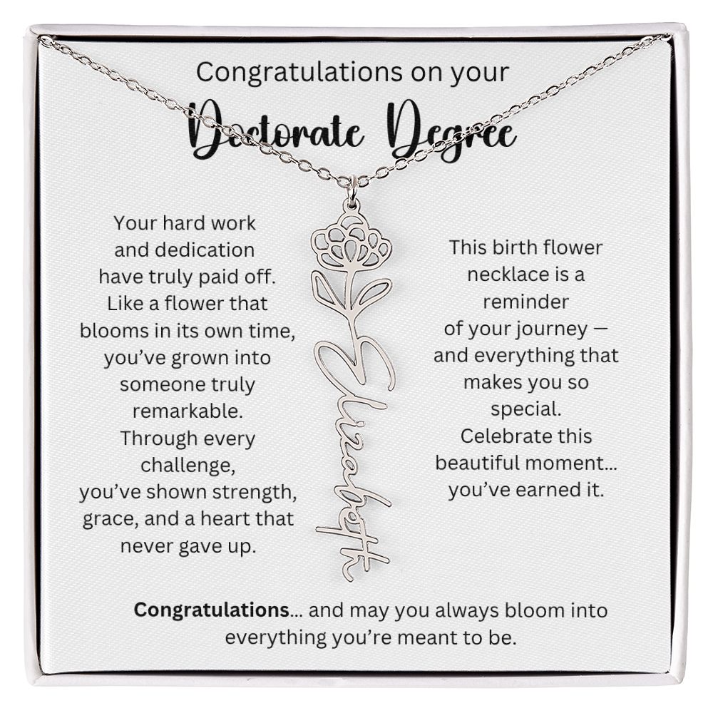 Personalized Doctorate Graduation Gift - Birth Flower Name Necklace