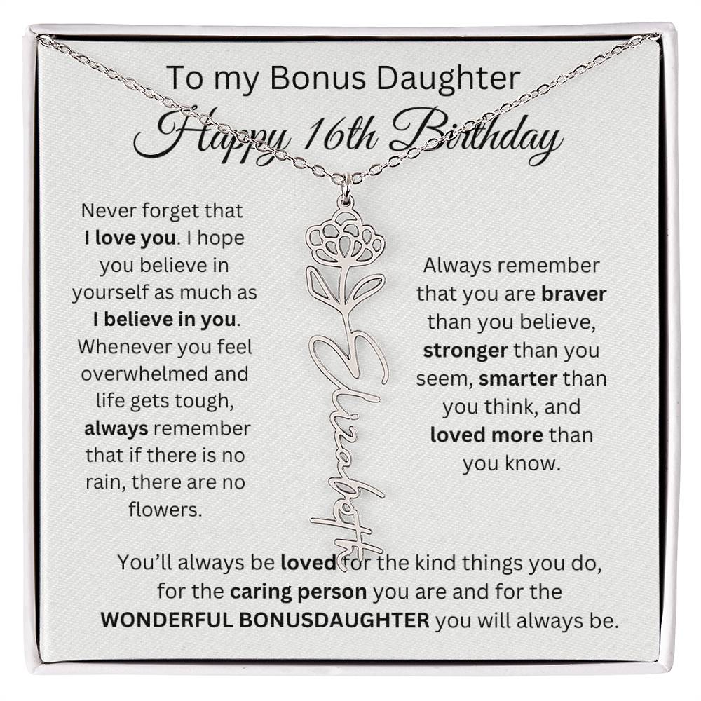 16th Birthday Gift To My Bonus Daughter | Flower Name Necklace