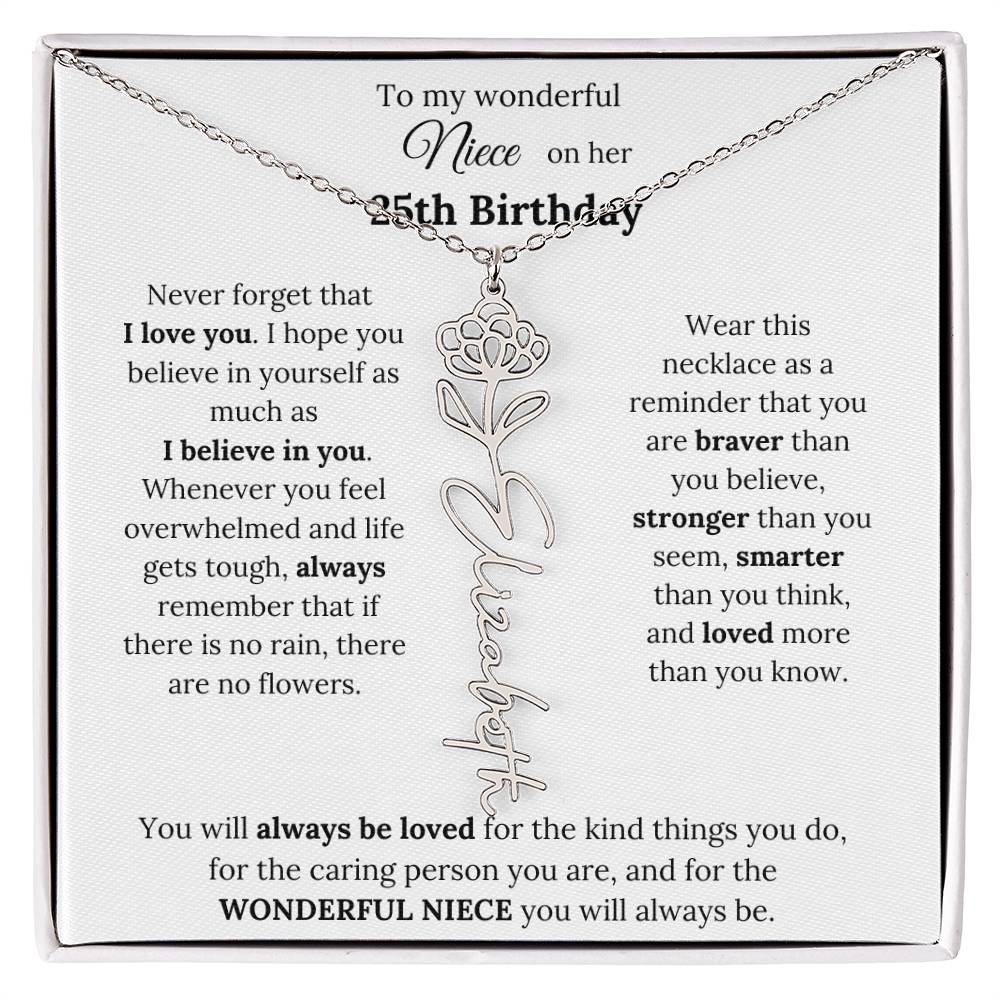 To My Wonderful Niece Happy 25th Birthday | Flower Name Necklace