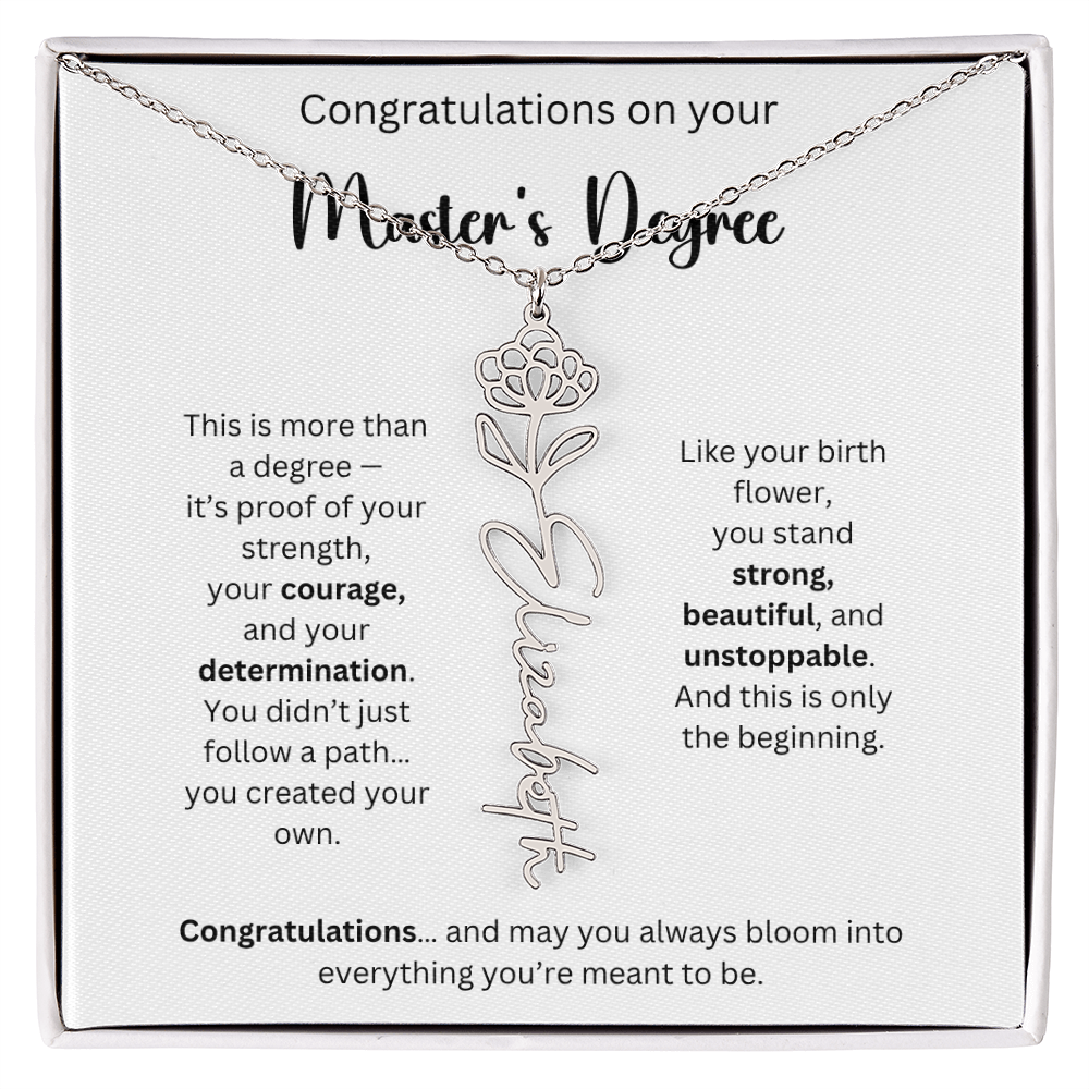 Masters Degree Graduation Gift - Personalized Birth Flower Name Necklace