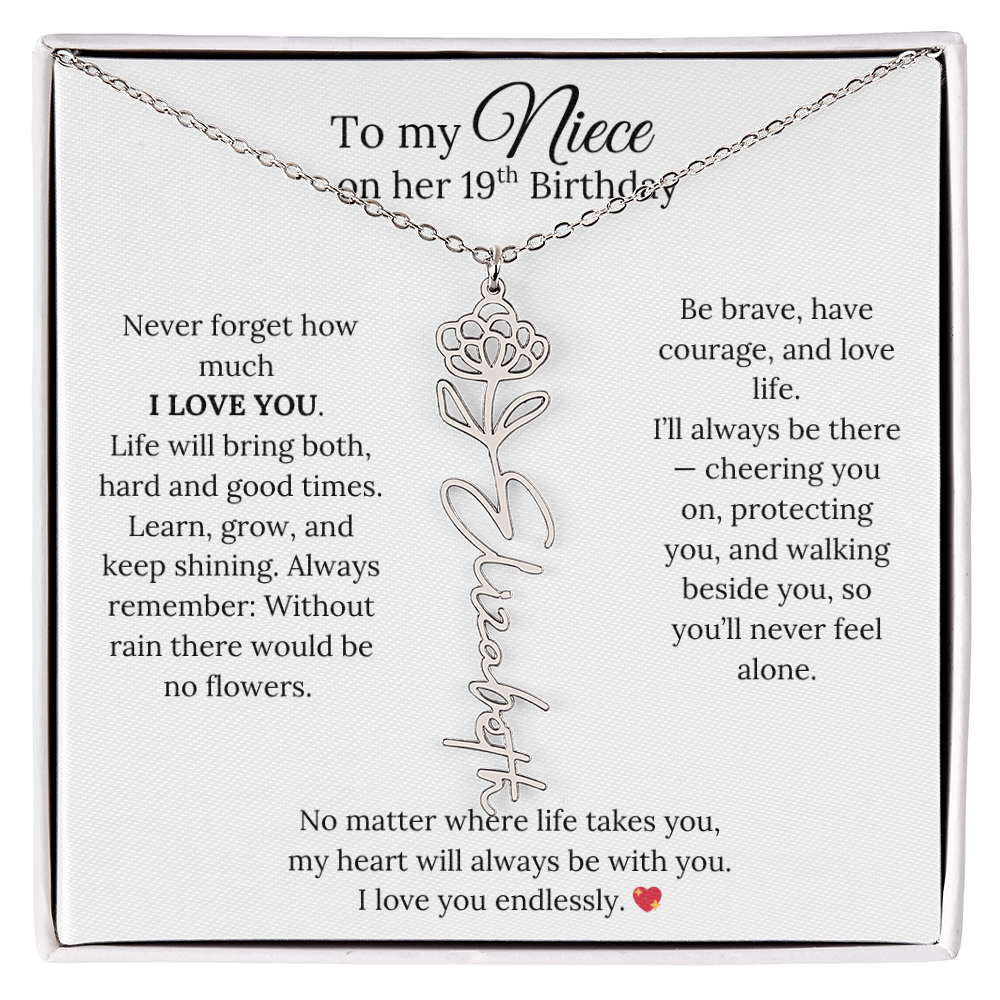 19th Birthday Gift from Aunt - Personalized Birth Flower Name Necklace