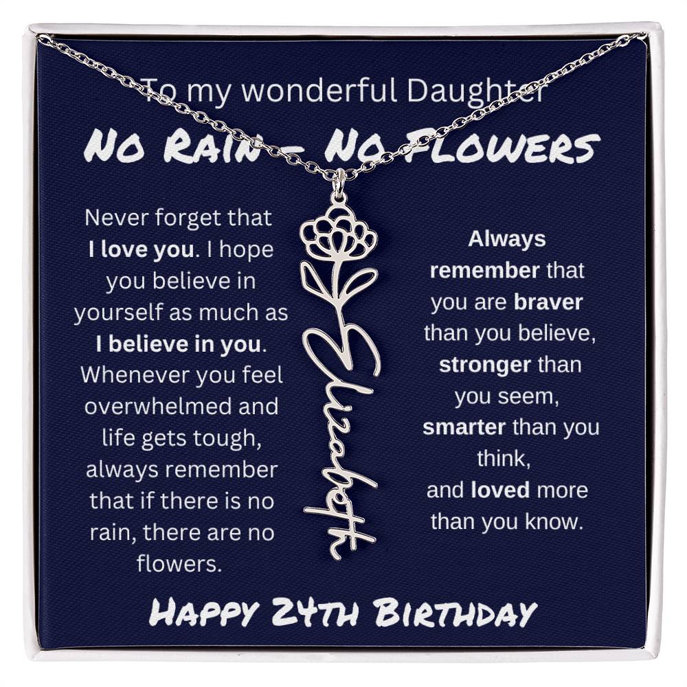 No Rain - No Flower | Happy 24th Birthday | Flower Name Necklace