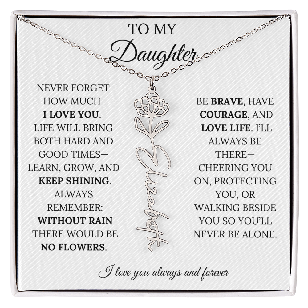 Personalized Birth Flower Name Necklace for Daughter