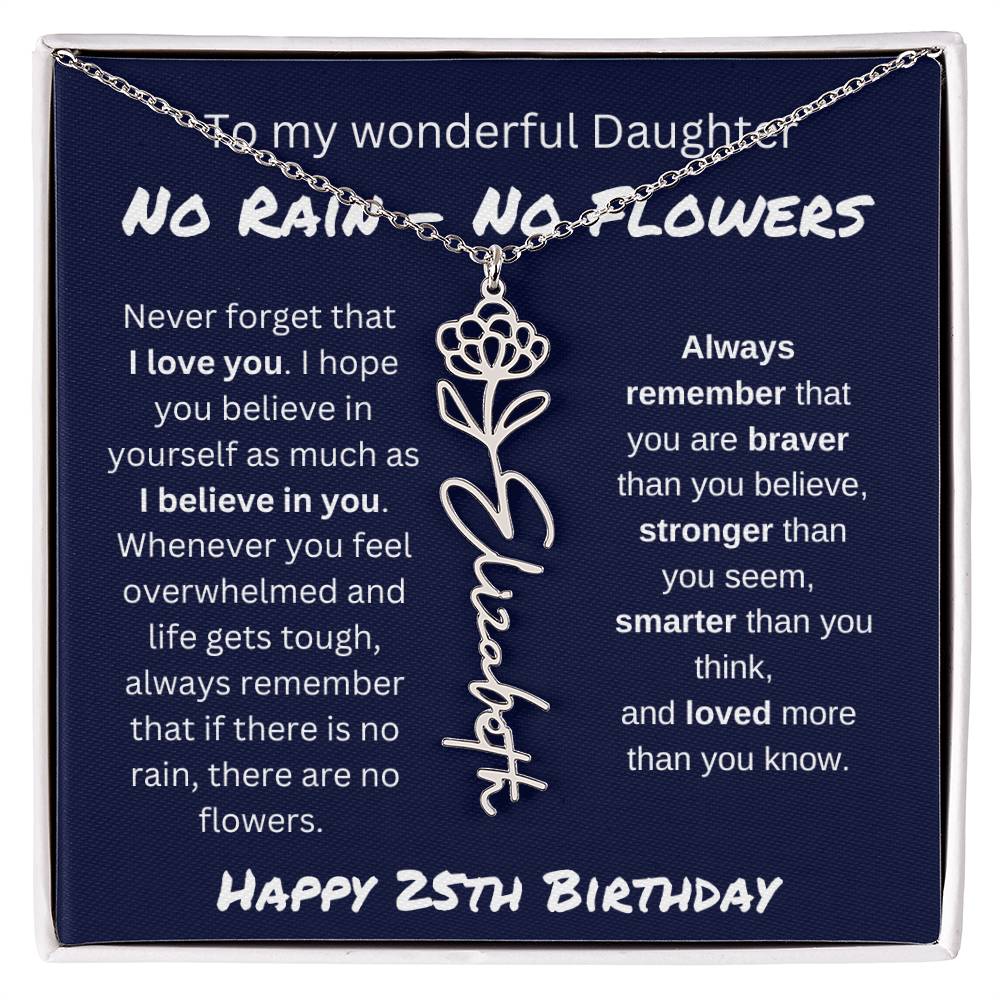 No Rain - No Flower | Happy 25th Birthday | Flower Name Necklace