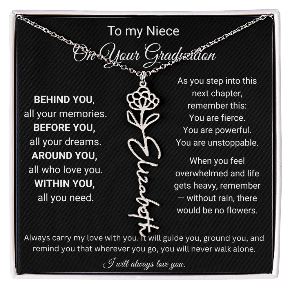 Graduation Birth Flower Name Necklace for Niece