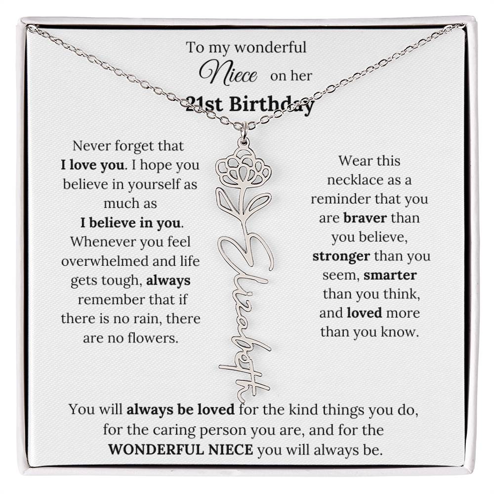 To My Wonderful Niece Happy 21st Birthday | Flower Name Necklace