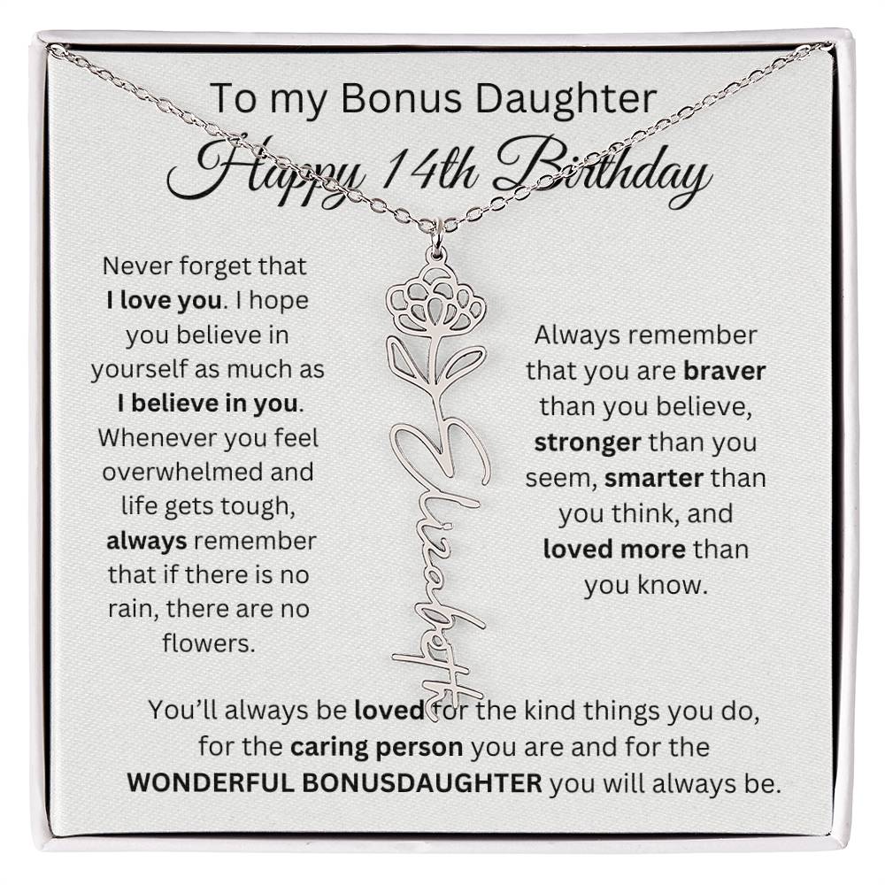 14th Birthday Gift To My Bonus Daughter | Flower Name Necklace