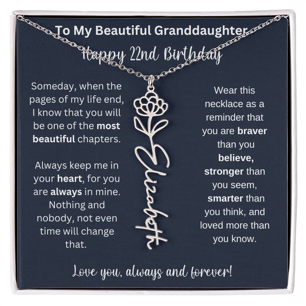 22nd Birthday Gift For Granddaughter | Personalized Birth Flower Name Necklace