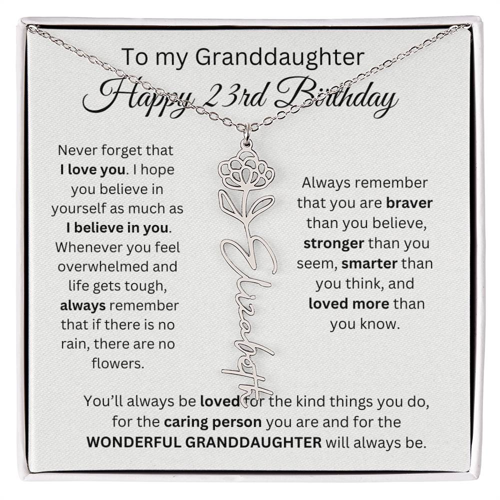 To My Granddaughter | Happy 23rd Birthday | Flower Name Necklace