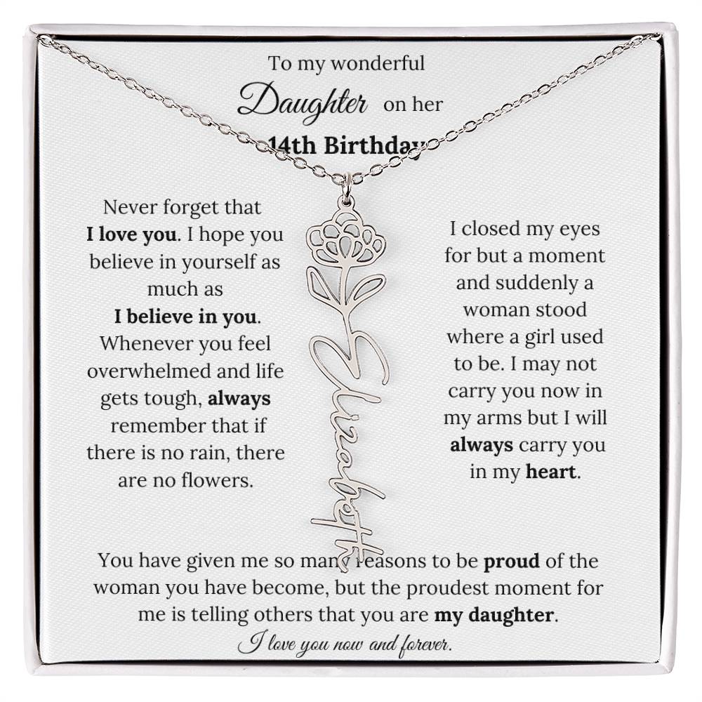 Custom Birth Flower Name Necklace To My Daughter On Her 14th Birthday