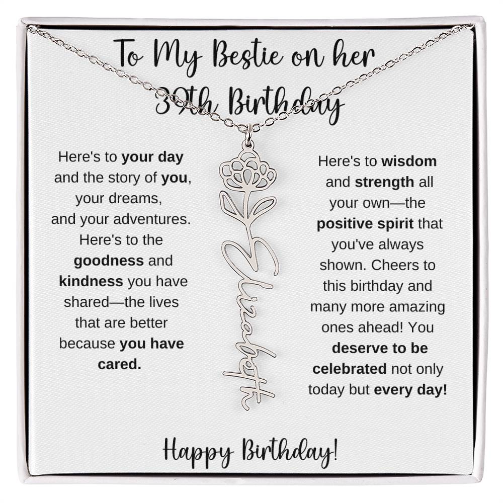 To My Bestie Happy 39th Birthday - Flower Name Necklace