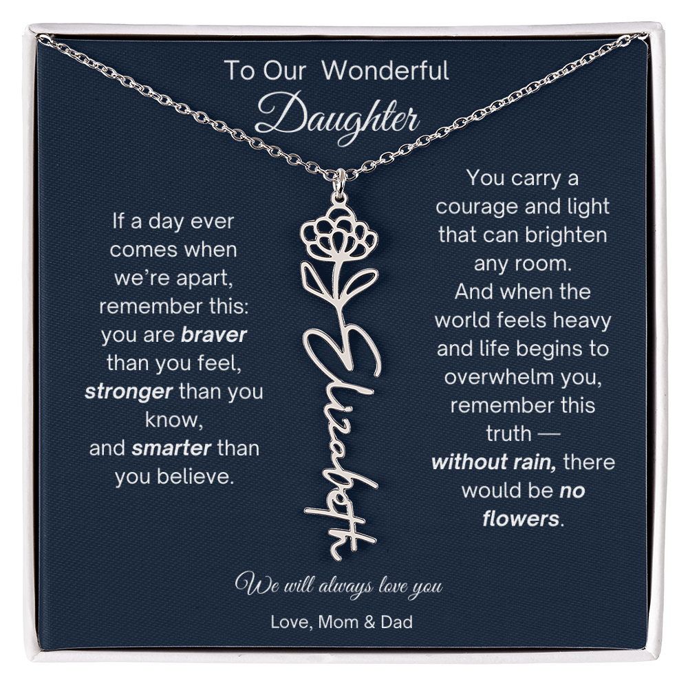 Daughter Necklace from Parents - Birth Flower Name Necklace