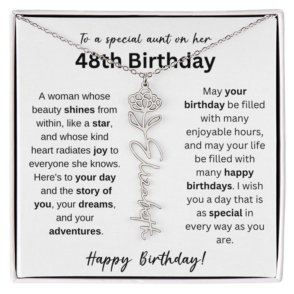 To A Special Aunt Happy 48th Birthday - Flower Name Necklace