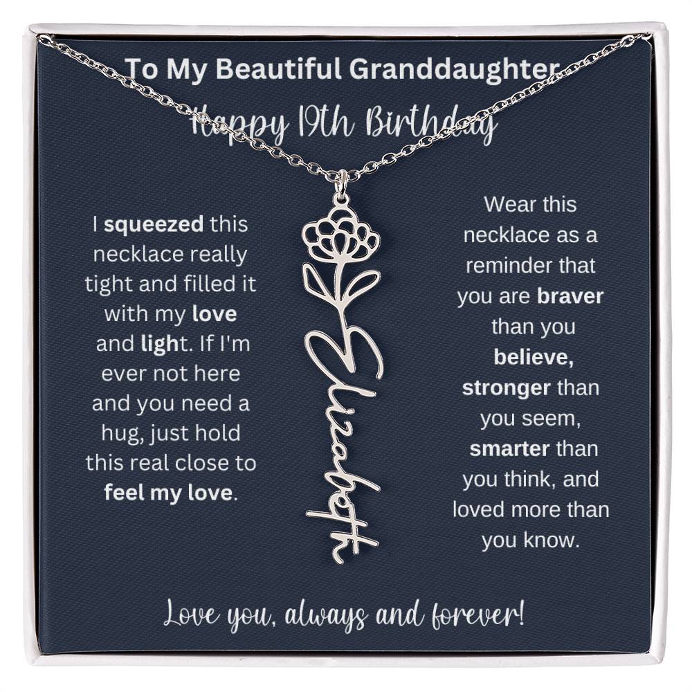 Flower Name Necklace 19th Birthday Necklace Gift To My Granddaughter
