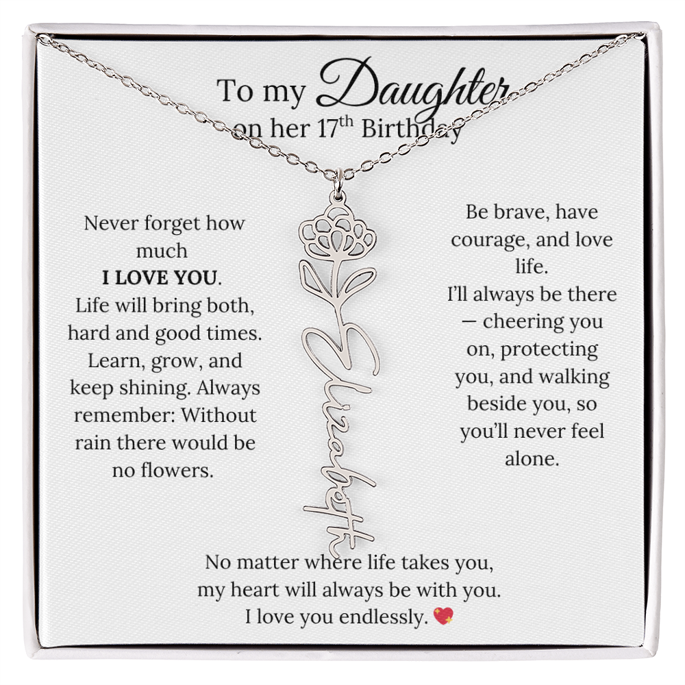 17th Birthday Gift from Mom - Personalized Flower Name Necklace