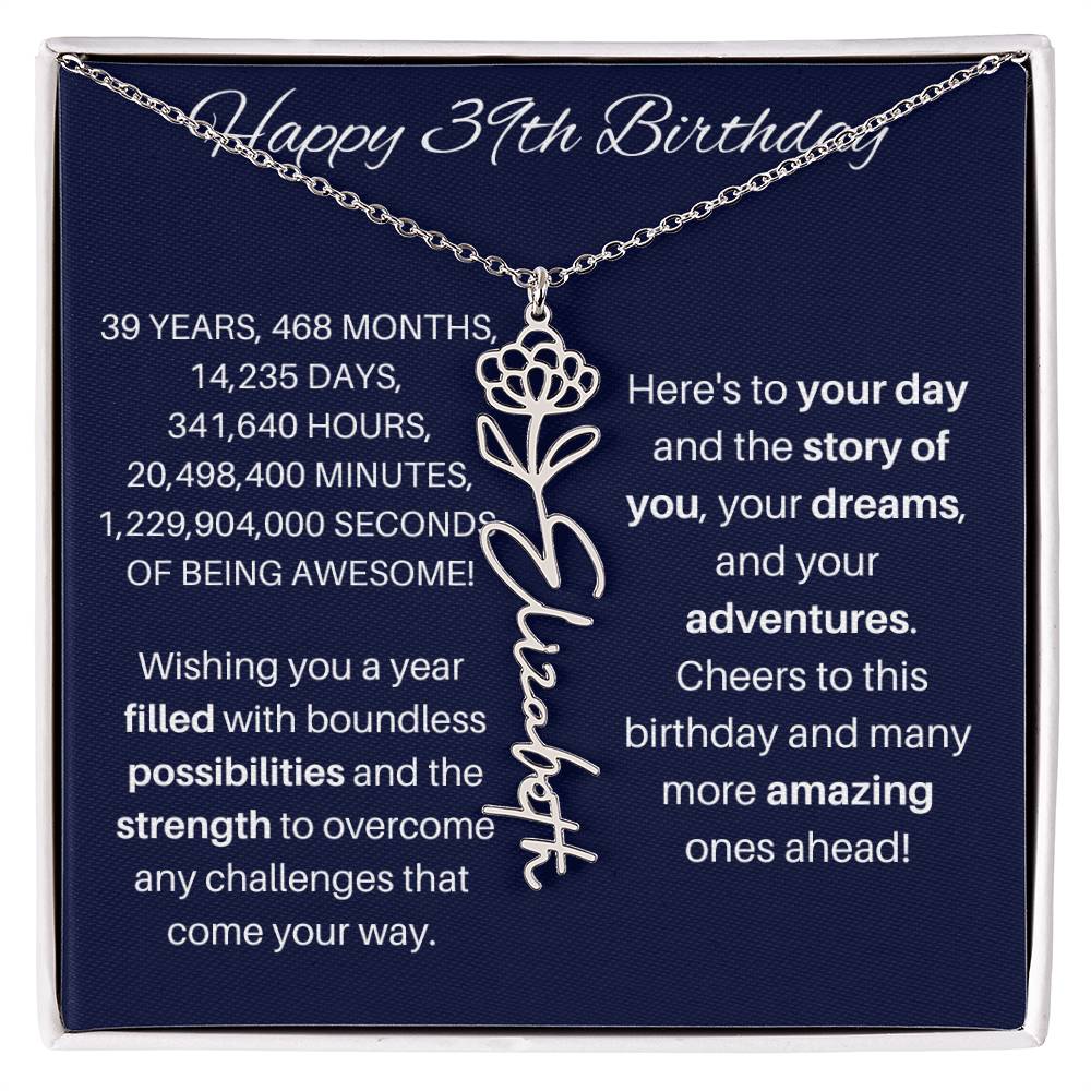 39th Birthday Birth Flower Necklace