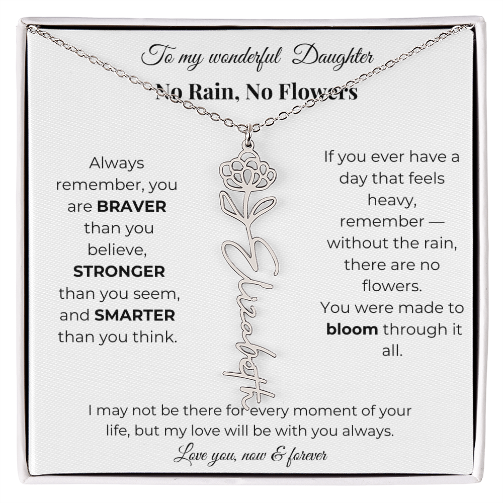 Daughter Gift Birth Flower Name Necklace with Message Card