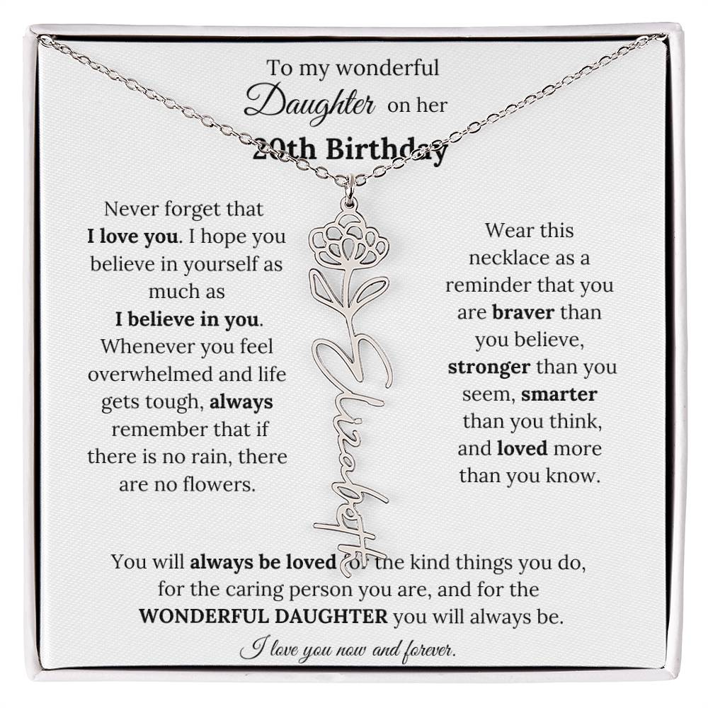 To My Wonderful Daughter On Her 20th Birthday - I Love You - Flower Name Necklace