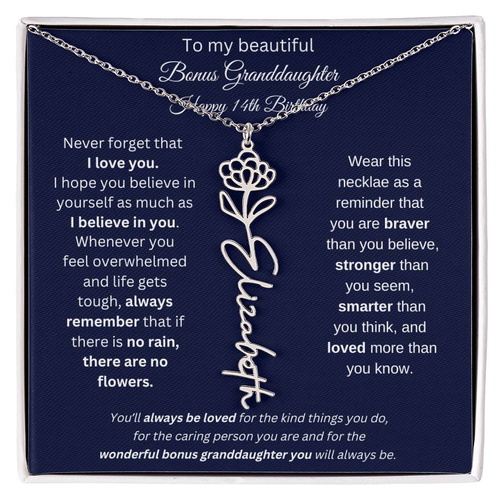 14th Birthday Bonus Granddaughter Gift | Personalized Flower Name Necklace