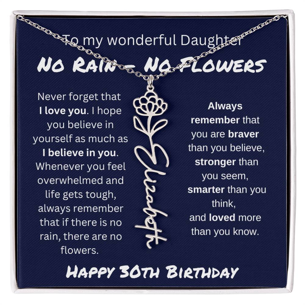 No Rain - No Flower | Happy 30th Birthday | Flower Name Necklace