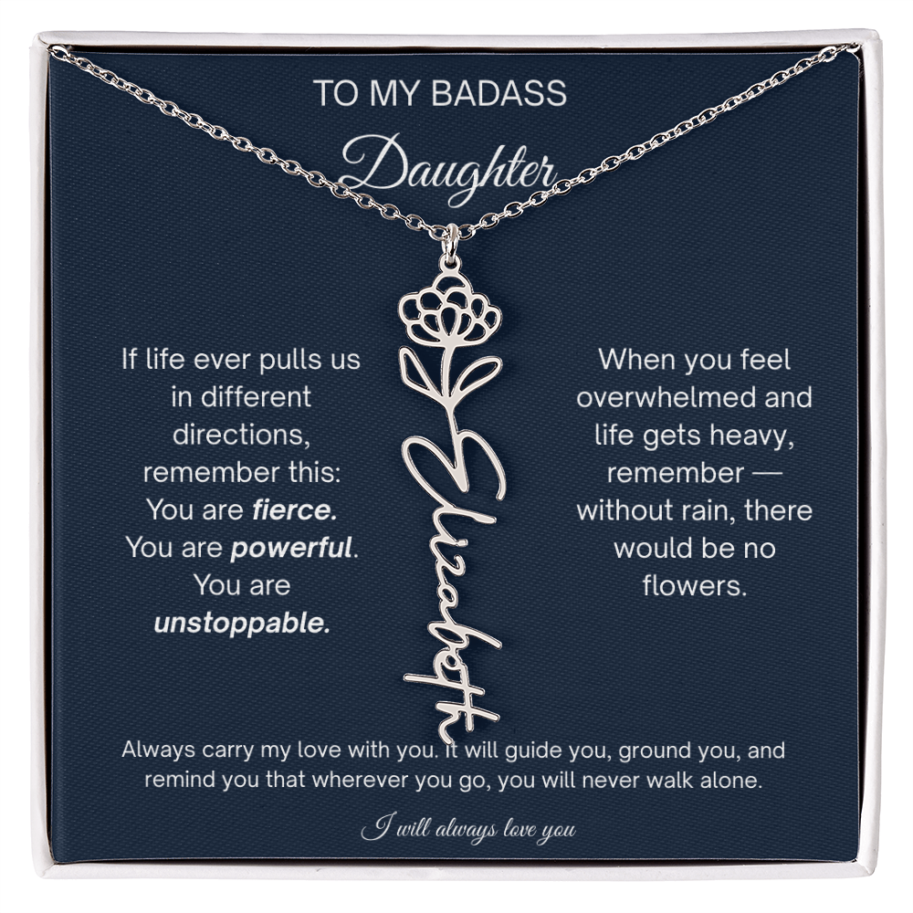 Badass Daughter Personalized Birth Flower Name Necklace