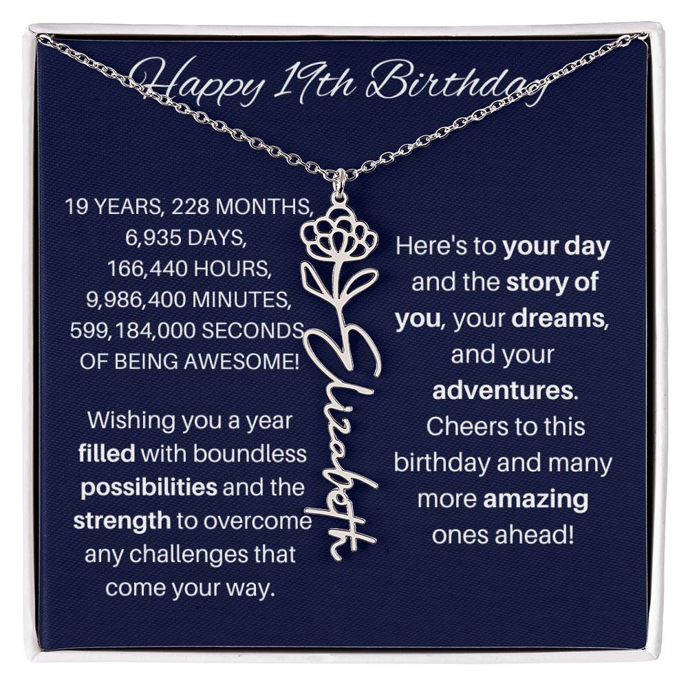 19th Birthday Birth Flower Necklace