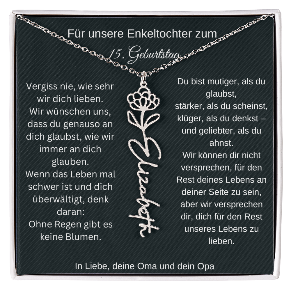 15. Geburtstag Blumen Namenskette