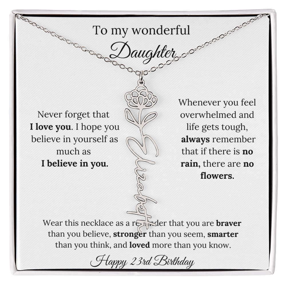 Daughter Jewelry 23rd Birthday Gift - Flower Name Necklace