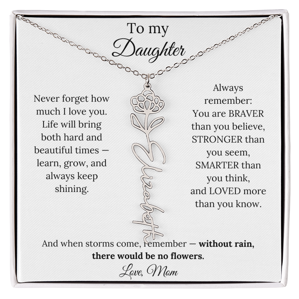 Personalized Jewelry Gift To My Daughter Birth Flower Name Necklace From Mom