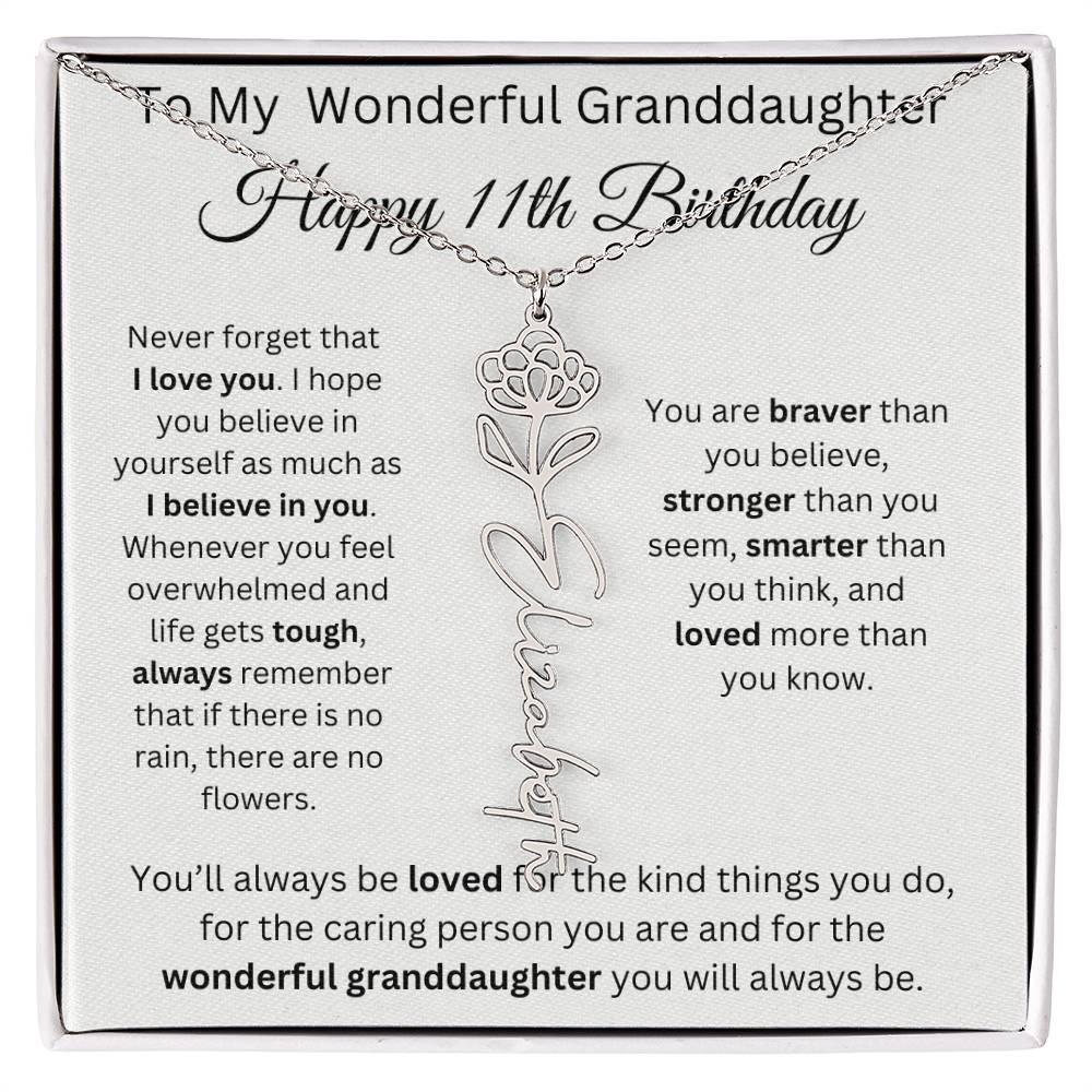 To My Wonderful Granddaughter - Happy 11th Birthday - Flower Name Necklace