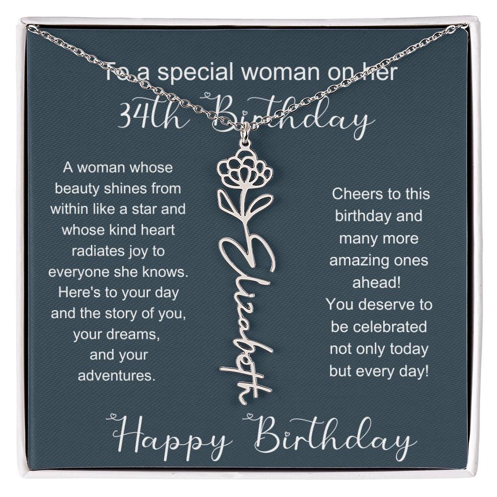 To A Special Woman On Her 34th Birthday | Flower Name Necklace