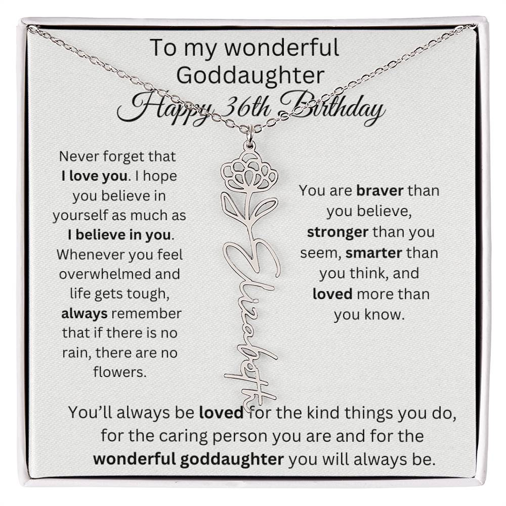 To My Wonderful Goddaughter - Happy 36th Birthday - Flower Name Necklace