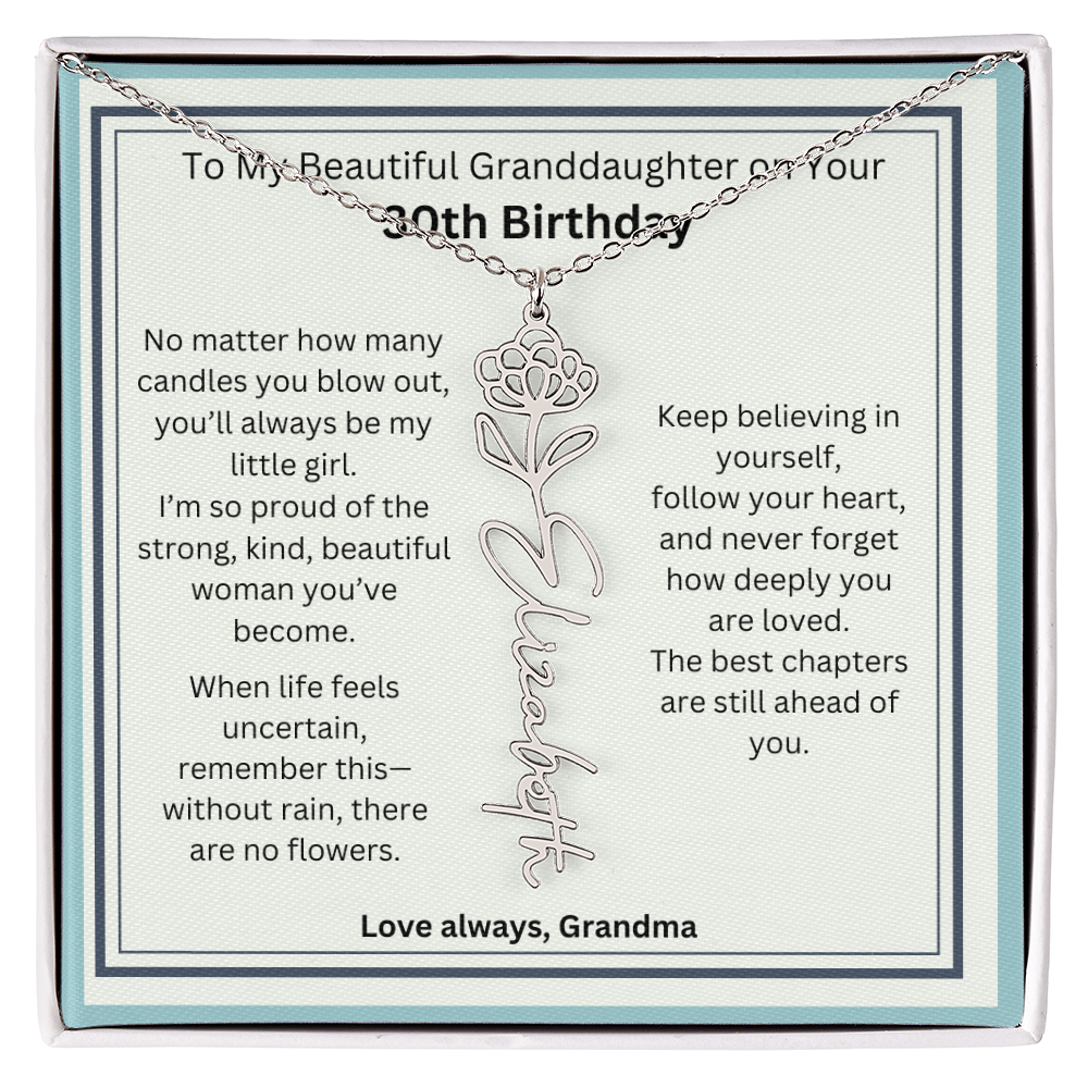 30th Birthday Gift for Granddaughter - Birth Flower Name Necklace